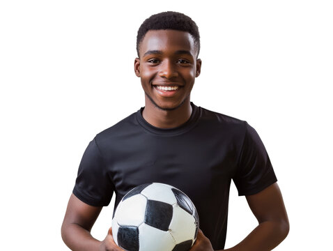 Young athlete holds soccer ball with a smile