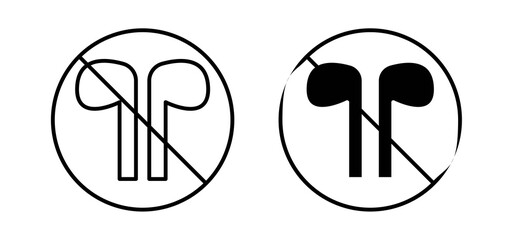 No earbuds allowed sign vector in black and red colors