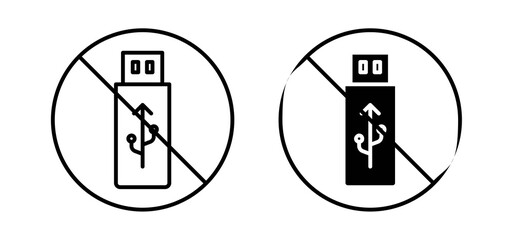 No USB flash drive sign vector in black and red colors