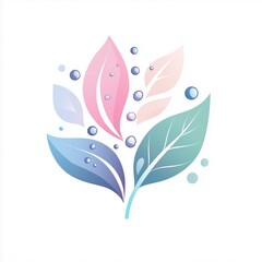 Fototapeta premium Wellness logo with leaves and water droplets, soothing pastel colors