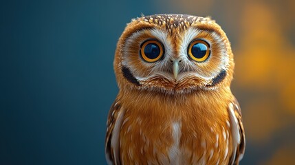 Stunning close-up of a vibrant owl with expressive eyes perched against a soft background in golden light