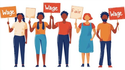 Obraz premium United Diverse Group of Workers Advocating for Fair Wages with 