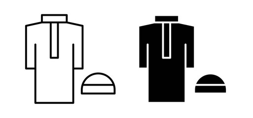 Ramadan clothes icons in black and white colors