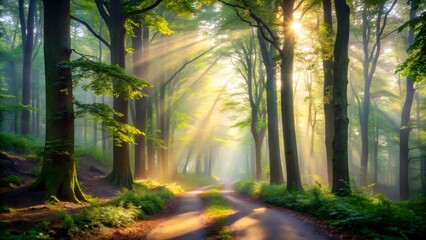 Beautiful aerial shot of a foggy forest