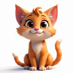 Fototapeta premium Adorable 3D Cartoon Kitten, isolated white background