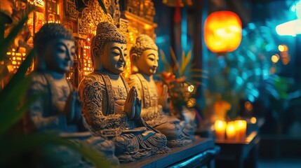 Fototapeta premium Intricate Shrine with Glowing Decorations and Carvings