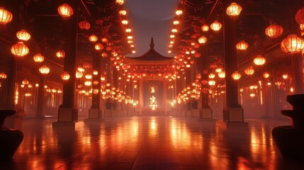 Grand Temple with Thousands of Red Lanterns