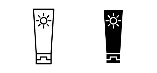 Suntan cream icons in black and white colors
