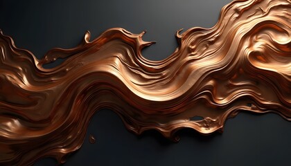 Abstract Bronze ribbon with Flowing Waves on a Dark Background