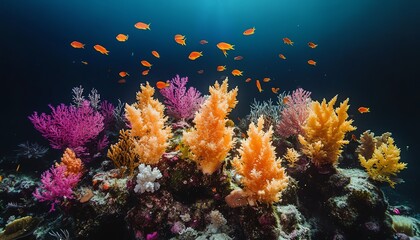 Obraz premium vibrant coral reef habitat with an array of marine life, from brightly colored fish to intricate corals, creating a stunning underwater scene