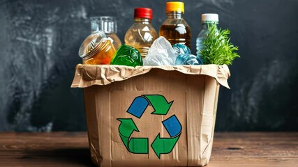 A focused view on a recycling bin filled with recyclable materials, highlighting eco conscious actions and sustainability efforts