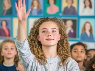 Fototapeta premium A teacher in a classroom filled with posters of historic women leaders