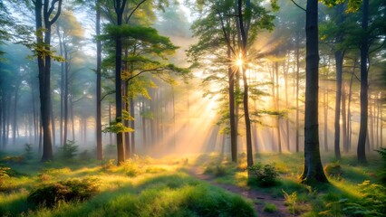 Obraz premium Beautiful aerial shot of a foggy forest