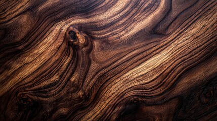Stunning close-up of polished dark wood surface showcasing natural grain and glossy finish in warm tones