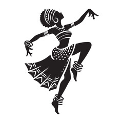 African Dance Silhouette Vector Illustration, Solid White Background.
