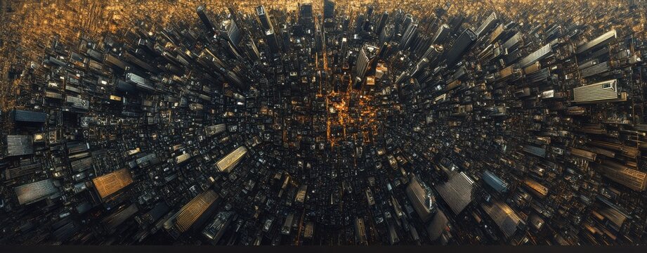 Vibrant cityscape elevated view showcasing the dynamic urban landscape during sunset - Powered by Adobe
