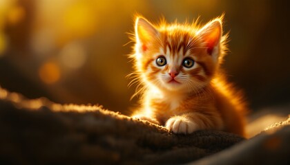 Obraz premium Adorable Ginger Kitten Basking in Golden Sunlight