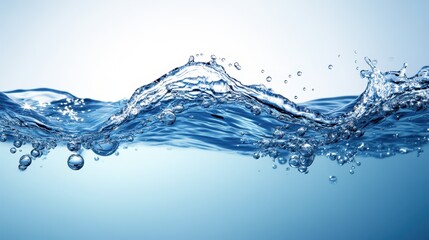 Clear and refreshing transparent blue water surface with gentle waves and bubbles on a calm day