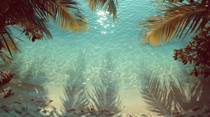 Stunning view of a tranquil beach with clear water and lush palm trees during a sunny day