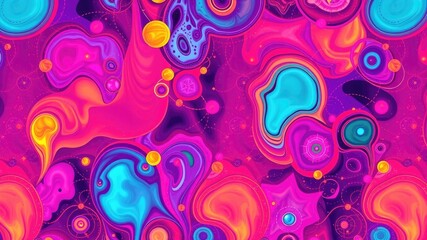 Vibrant Abstract Cosmic Swirl Design Featuring Interconnected Fluid Shapes and Celestial Elements