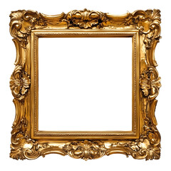antique gold photo frame isolated on transparent background photo frame png