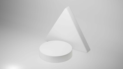 3D White Clean Cylinder Pedestal with Triangle Backdrop for Product Stand High Angle