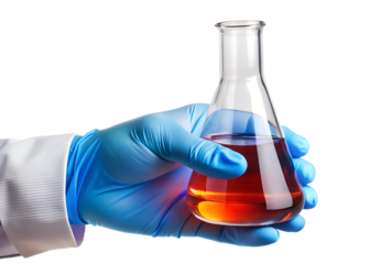 scientist hand holding flask with chemistry liquid png