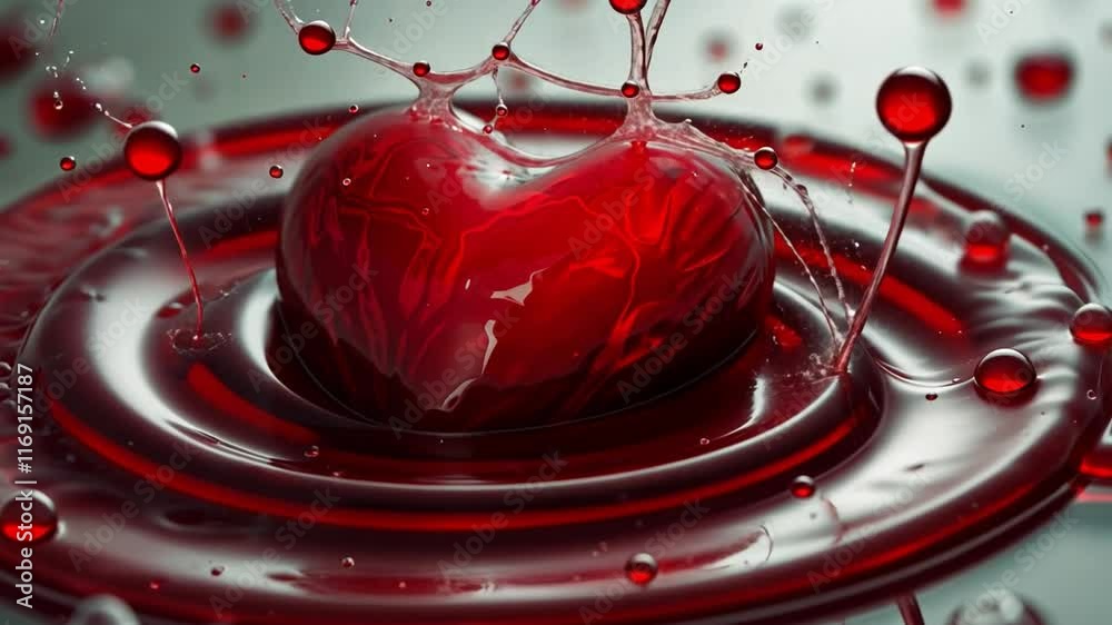 Poster this splash of red liquid creates patterns perfect for a festive valentines day vibe.