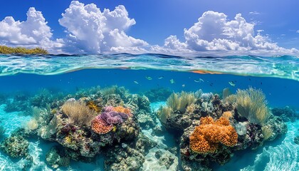 Fototapeta premium stunning coral reef ecosystem alive with colorful fish, swaying corals, and clear turquoise waters, showcasing the beauty and diversity of marine life