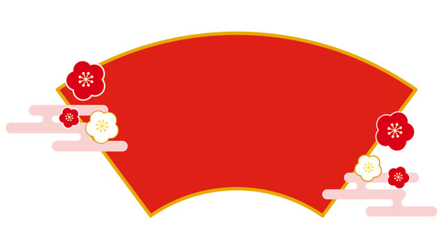 かわいい和風な扇フレームイラスト　赤