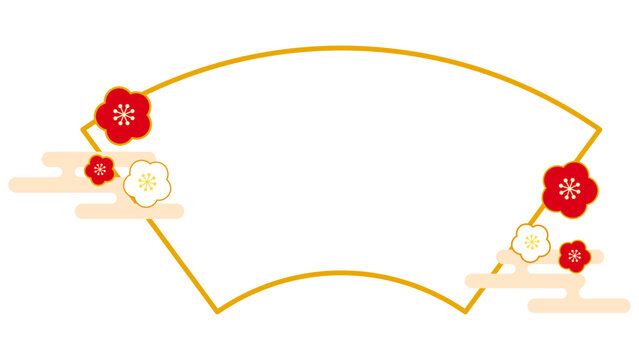 かわいい和風な扇フレームイラスト　白