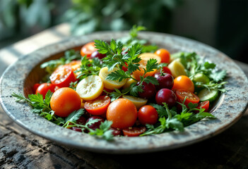 a bowl filled with raw organic vegetables