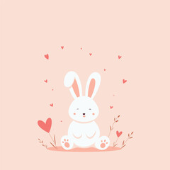 Cute Easter bunny illustration with colorful eggs and spring flowers