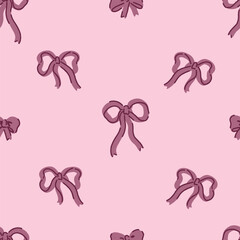Seamless pattern of various bows, gift ribbons, bowknots in cartoon style. Present wrapping decoration ornament. Vector design for holiday.