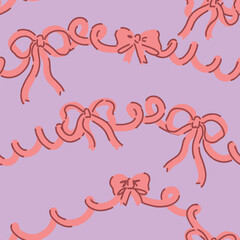 Seamless pattern of various bows, gift ribbons, bowknots in cartoon style. Present wrapping decoration ornament. Vector design for holiday.