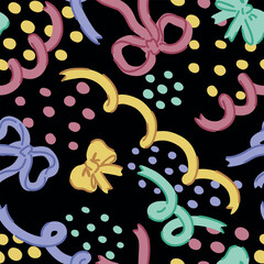 Seamless pattern of various bows, gift ribbons, bowknots in cartoon style. Present wrapping decoration ornament. Vector design for holiday.