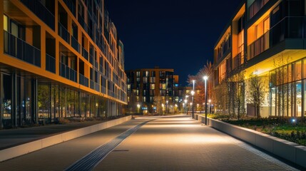Obraz premium Light trails on the modern building background. Light trails at night in urban environment, Abstract Motion Blur City, traffic, transportation, street, road, speed