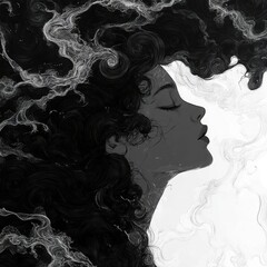 Fototapeta premium Ethereal Woman with Flowing Hair and Abstract Elements