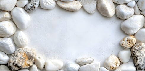 Arrangement of smooth white and beige stones forming an elegant border