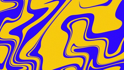 Fluid abstract background of blue and yellow colors with noise texture. Vintage retro style wavy wallpaper