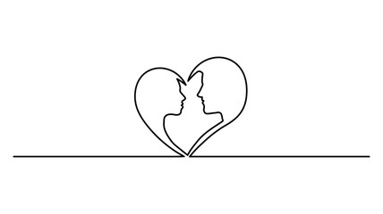 Love shape Continuous One Line Drawing, Hand drawn vector art