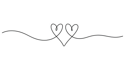 Love shape Continuous One Line Drawing, Hand drawn vector art
