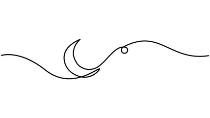 Moon Continuous One Line Drawing, Hand drawn vector art