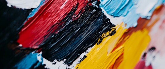 Fototapeta premium Vibrant abstract oil painting with bold red, yellow, and black brushstrokes