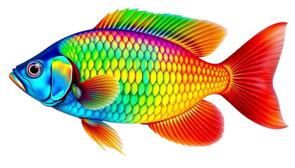 A detailed illustration of a colorful fish, showcasing a full spectrum of rainbow hues.