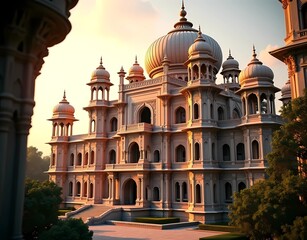 illustration of a magnificent Indian style building in the 16th century