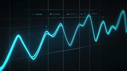 A minimalist audio graph with precise, neon blue waveforms on a dark background. Each peak and valley is sharp and defined, representing high-quality sound frequencies in a clean, modern style.