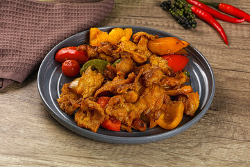 Asian cuisine - roasted crocodile meat