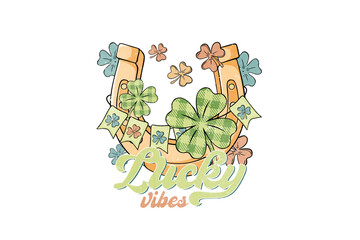 Lucky vibes, Retro Patrick's Day sublimation T Shirt Design
