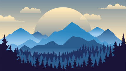 mountain forest landscape vector illustration in flat design